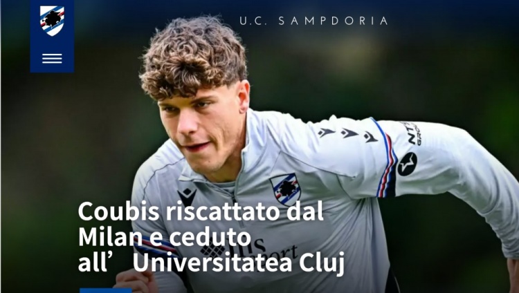 官方:米兰22岁中卫库比斯转会桑普,并被外租至克卢日